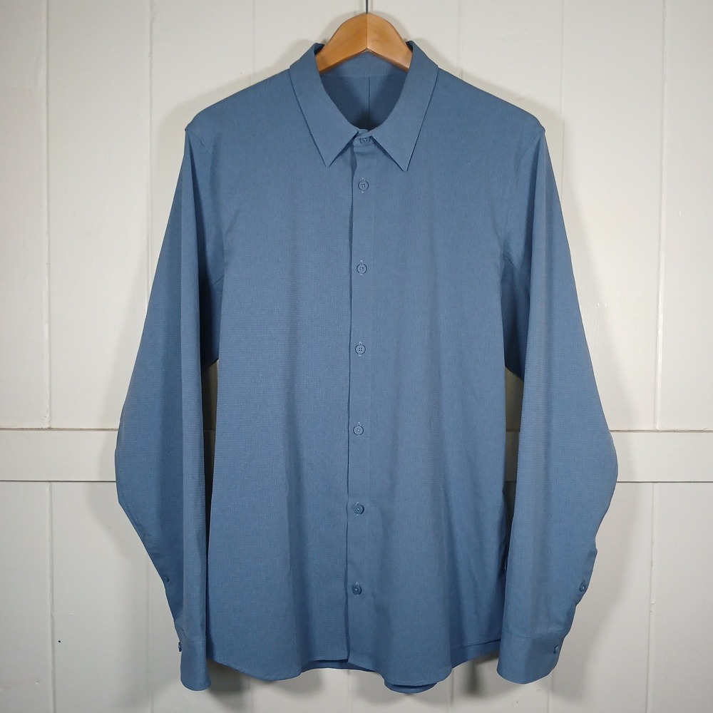 Lululemon Airing Easy Button Up Shirt Mens XL Blue Long Sleeve Grid Lightweight